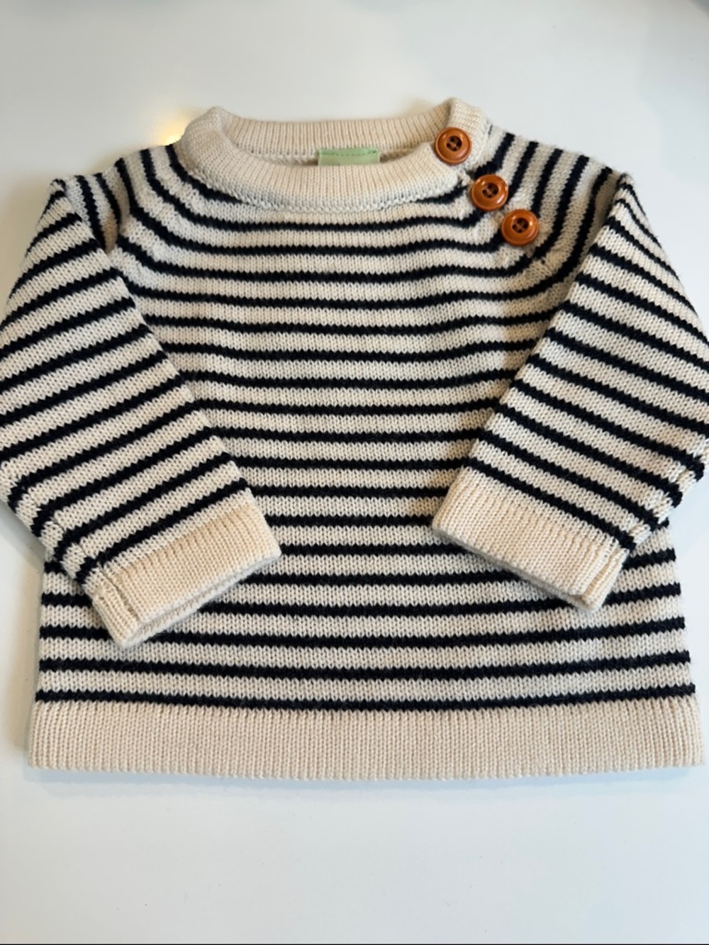 Fub 100% Wool Striped Baby‎ Sweater with Button Shoulder